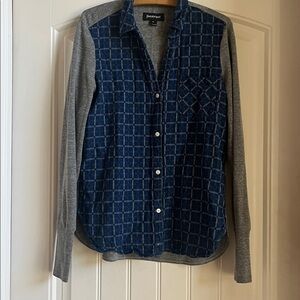 Betabrand Blue and Gray mixed media Plaid Shirt M thumbholes